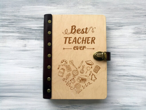 Блокнот для записей "Best teacher" А5 в деревянной обложке