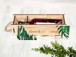 Деревянная винная коробка с акриловой крышкой на свадьбу "Тропическая вечеринка"