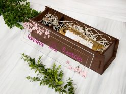 Деревянная винная коробка с прозрачной акриловой крышкой на свадьбу «Сакура»