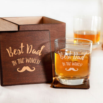 Оригинальный стакан для виски в деревянной коробке в подарок папе